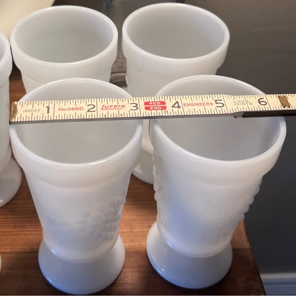 Elegant White Milk Glass Goblets Set 5 Plain Bottom